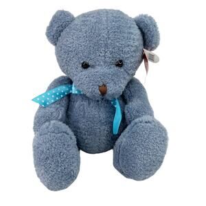 Gitzy Blue Teddy Bear Polka Dot Ribbon 160120 9.5" New